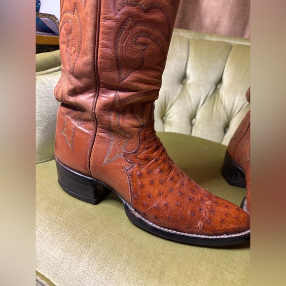 VINTAGE USA COWTOWN OSTRICH LEATHER ENGINEER BOSS BOOTS 10B - Picture 3 of 14